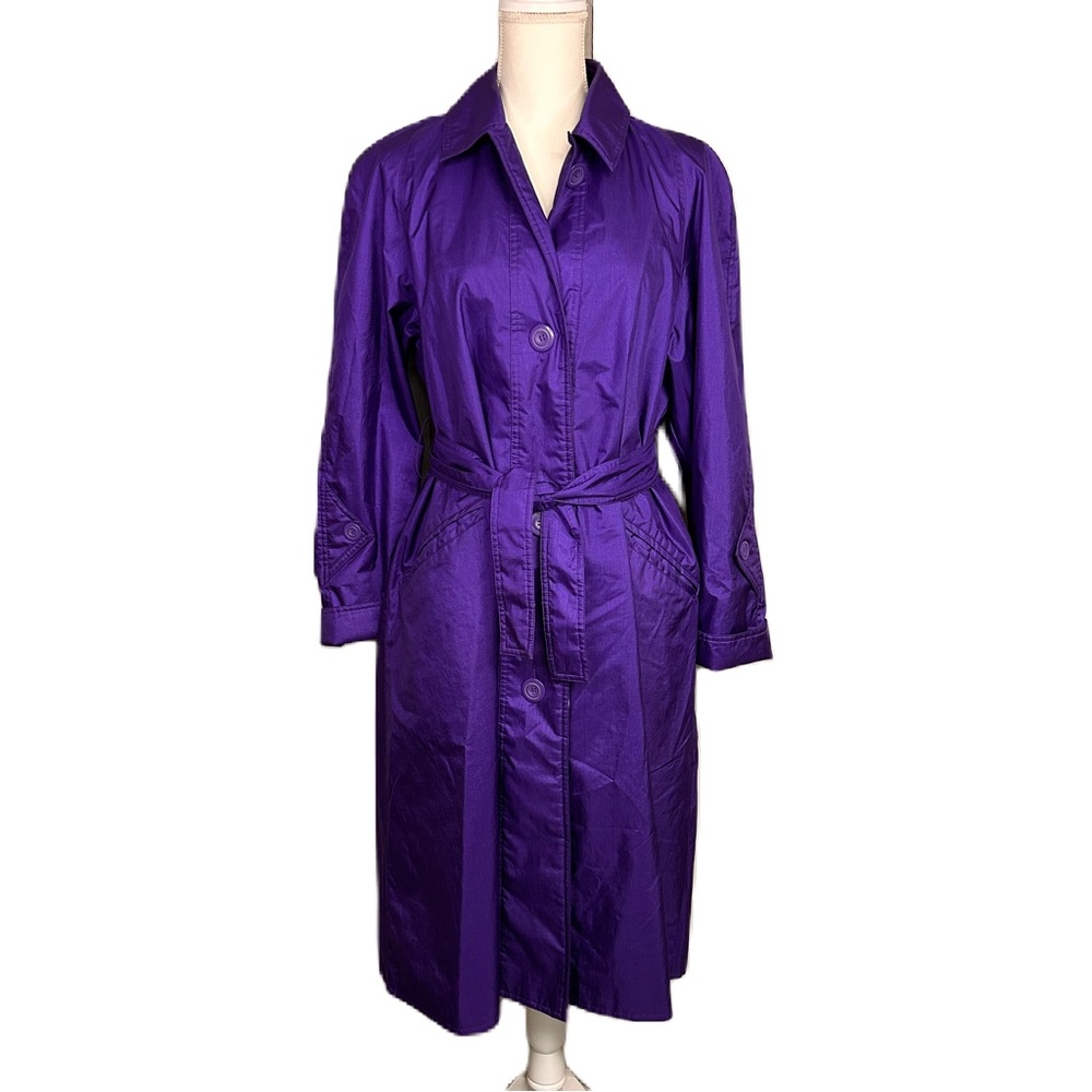 Vintage London Fog Longline Trench Coat Size 6 Petite‎ Buttons Belted Purple Y2k